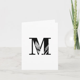 Floral M Monogram On White Note Card