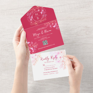 Floral Magenta All-in-One Wedding Invite
