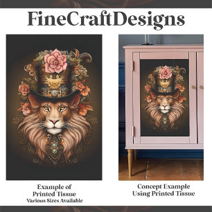 Floral Magestic Steampunk Lion In Hat E2 Decoupage Tissue Paper