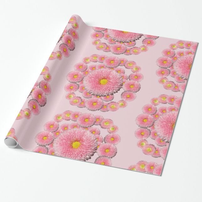 Floral Magic Pink Daisy Wrapping Paper (Unrolled)