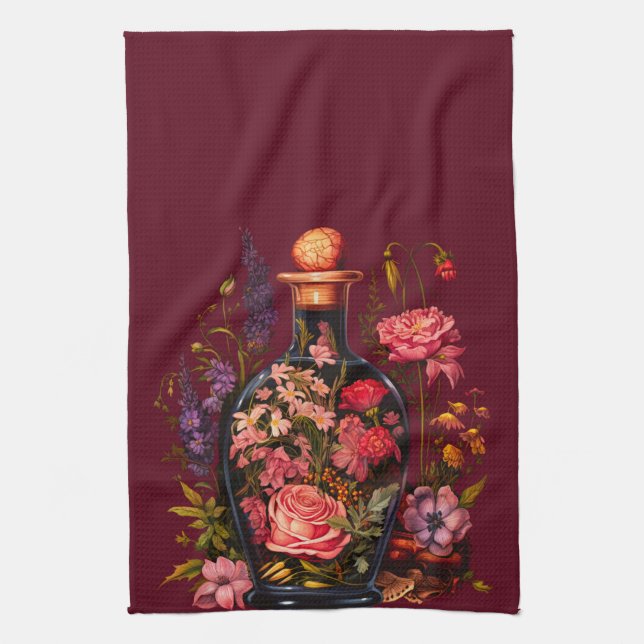 Floral Magic Potion - Witchy Vibes Custom Name Tea Towel (Vertical)