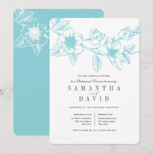 Floral Magnolia Branch Pale blue Rehearsal Dinner Invitation