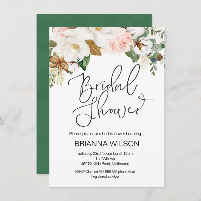Floral Magnolia Bridal Shower Invitation (Front/Back)