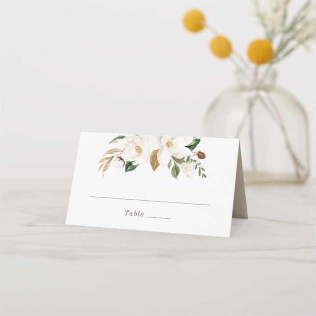 Floral Magnolia Neutral Blush Elegant Place Card (Front)