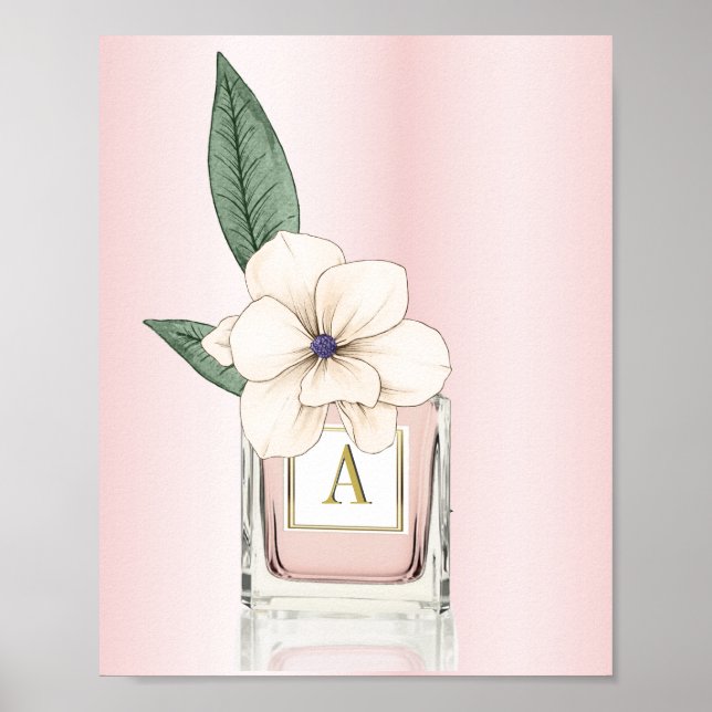 Floral Magnolia Pink Perfume Bottle Monogram   Poster (Front)