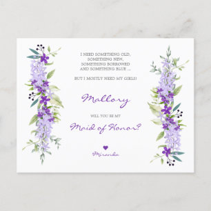 Floral maid of Honor Proposal in Lillac Shades Invitation Postcard