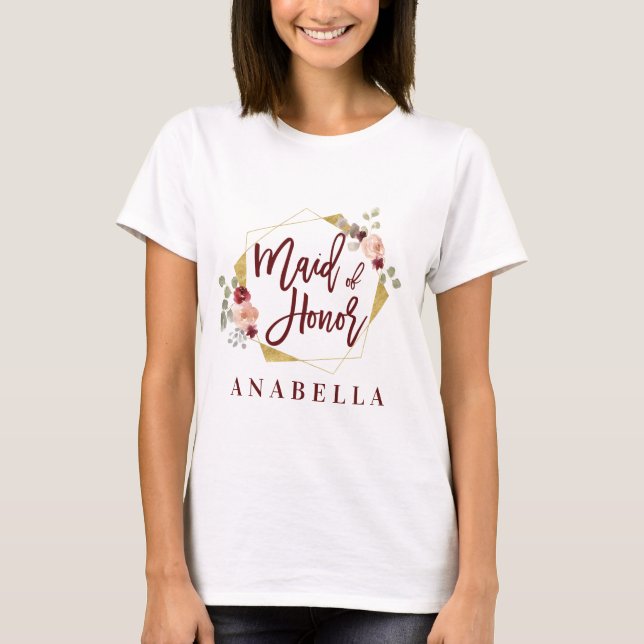 floral maid of honour bachelorette bridal shower T-Shirt (Front)
