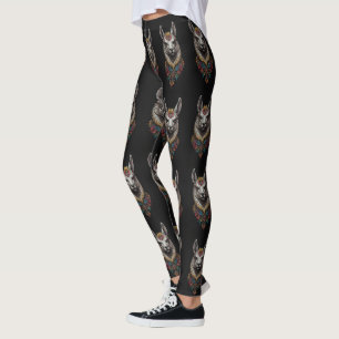 "Floral Majesty: A Llama Adorned with Blooms" Leggings