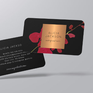 Floral makeup artist hair salon modern black business card