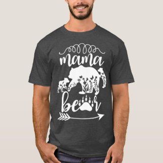 Floral Mama Bear Mum of 2 Mama Bear Two Cub Mama T-Shirt