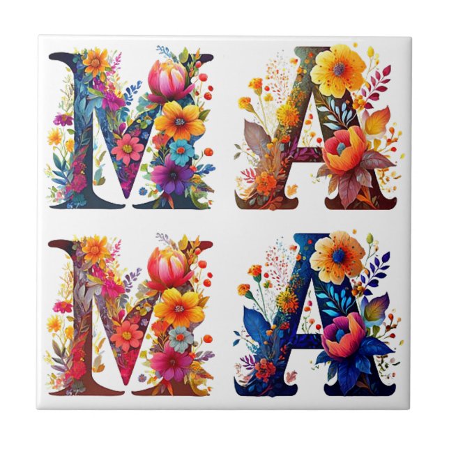 Floral MAMA Ceramic Tile (Front)