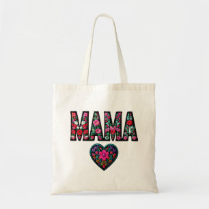 Floral MAMA Embroidered Tote Bag