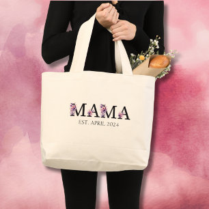 Floral Mama New Mum Text Large Tote Bag