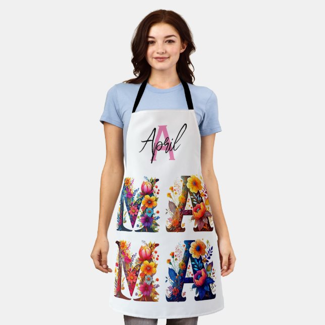 Floral MAMA personalised Apron (Worn)