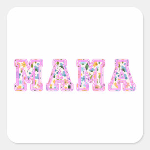 Floral Mama Retro Mum Boho Mother Square Sticker
