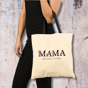 Floral Mama Text Personalised Kids Names Tote Bag