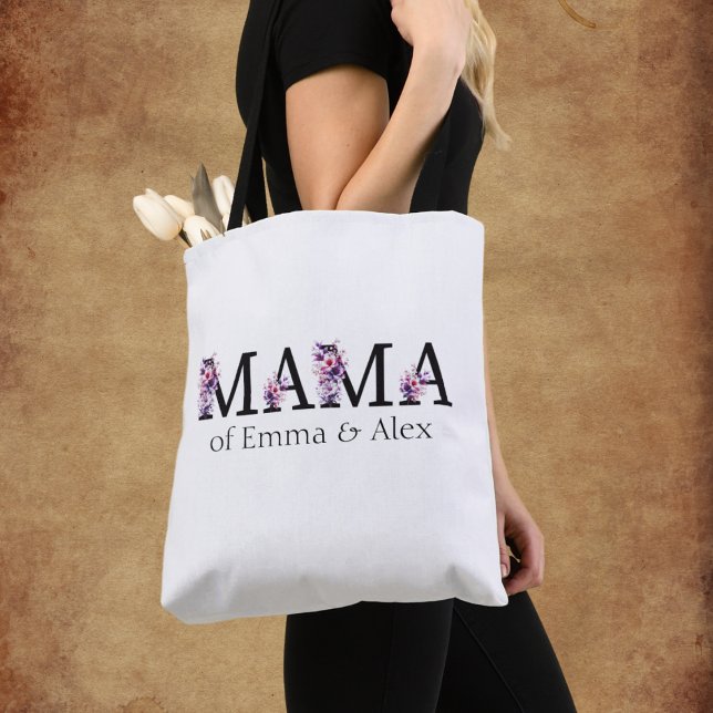 Floral Mama Text Personalised Kids Names Tote Bag (Creator Uploaded)