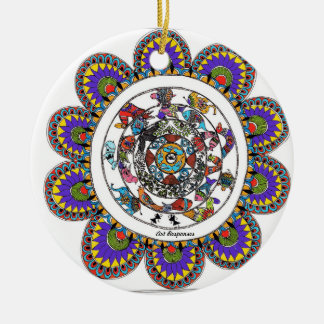 Floral mandal in Madhubani style Ceramic Ornament
