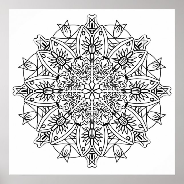 Floral Mandala Adult Colouring Poster (Front)
