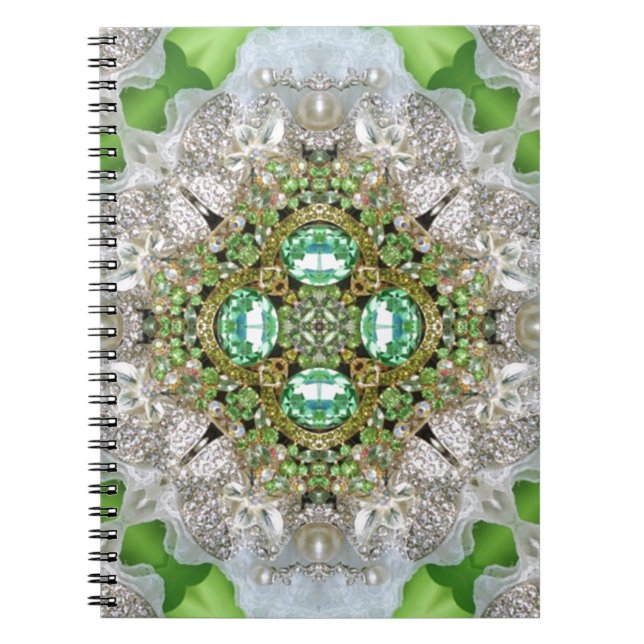 Floral mandala bling emerald green rhinestone notebook (Front)