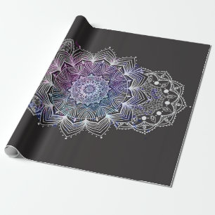 Floral Mandala Blue Purple Wrapping Paper