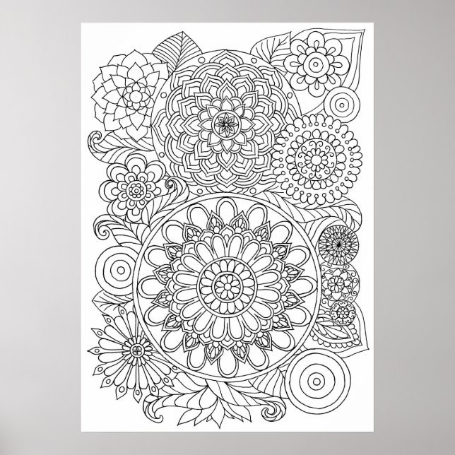 Floral Mandala Bouquet Adult Colouring Poster (Front)