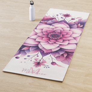 Floral Mandala Chic Elegant Zen Name Monogram Yoga Mat