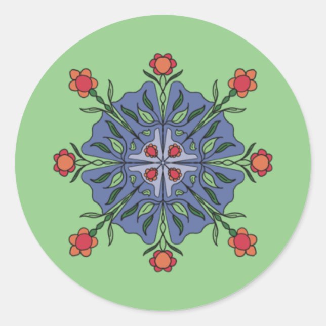 Floral mandala  classic round sticker (Front)