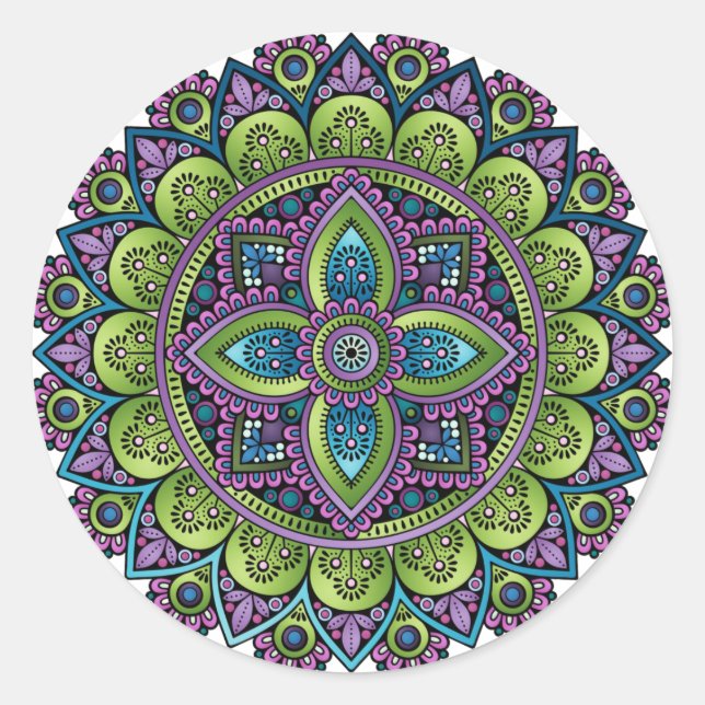 Floral Mandala Classic Round Sticker (Front)