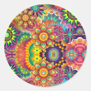 Floral Mandala Collage Psychedelic Classic Round Sticker