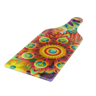 Floral Mandala Collage Psychedelic Cutting Board