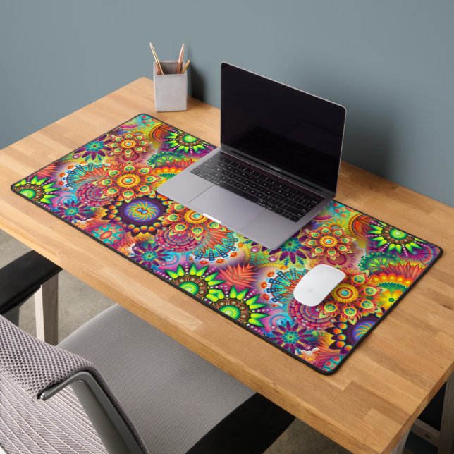 Floral Mandala Collage Psychedelic Desk Mat (Office 2)