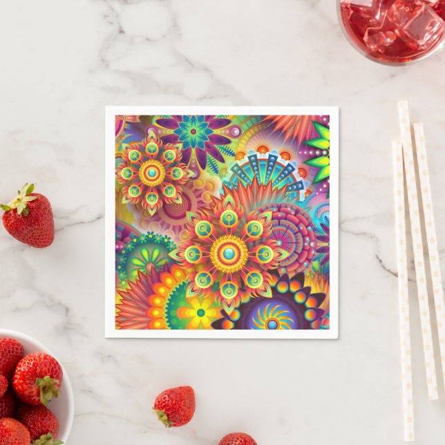 Floral Mandala Collage Psychedelic Napkin (Insitu)