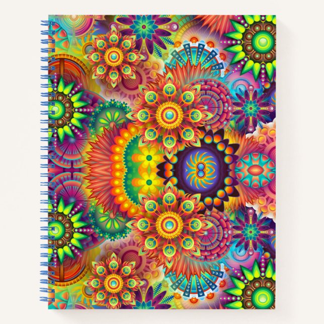 Floral Mandala Collage Psychedelic Notebook (Front)