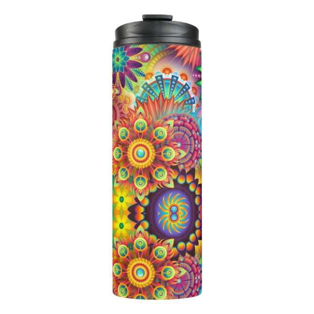 Floral Mandala Collage Psychedelic Thermal Tumbler (Front)