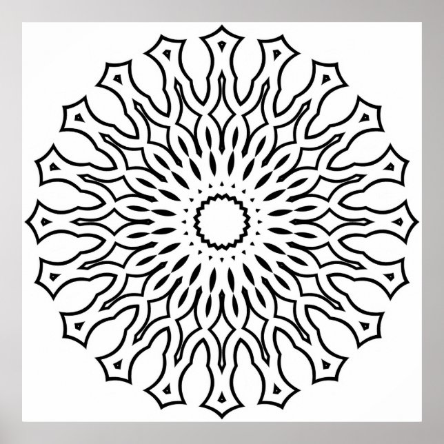 Floral Mandala Colouring Page with Teardrop Layers Poster (Front)