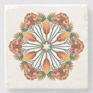 Floral Mandala Design, Autumn Wreath Stone Coaster