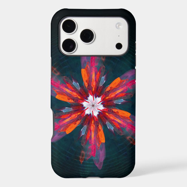 Floral Mandala Flowers Orange Red Blue Abstract (Back)