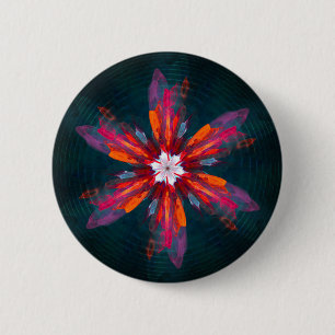 Floral Mandala Flowers Orange Red Blue Abstract 6 Cm Round Badge
