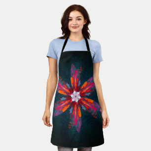 Floral Mandala Flowers Orange Red Blue Abstract Apron