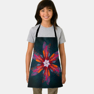 Floral Mandala Flowers Orange Red Blue Abstract Apron