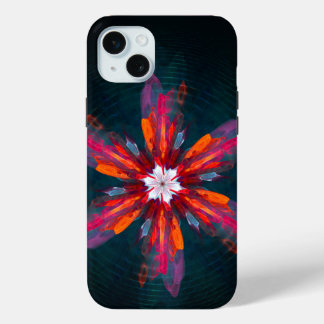 Floral Mandala Flowers Orange Red Blue Abstract iPhone 15 Mini Case