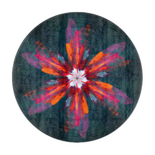 Floral Mandala Flowers Orange Red Blue Abstract Cutting Board