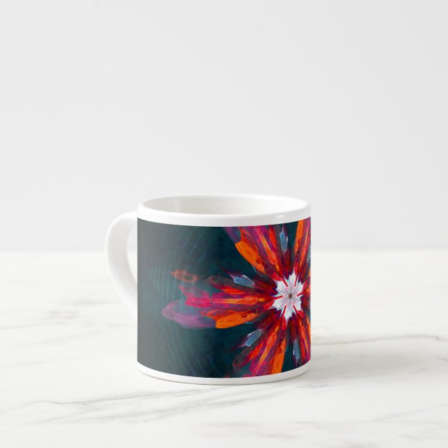 Floral Mandala Flowers Orange Red Blue Abstract Espresso Cup (Front Left)