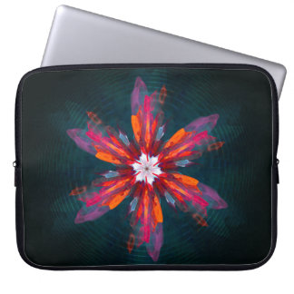 Floral Mandala Flowers Orange Red Blue Abstract Laptop Sleeve