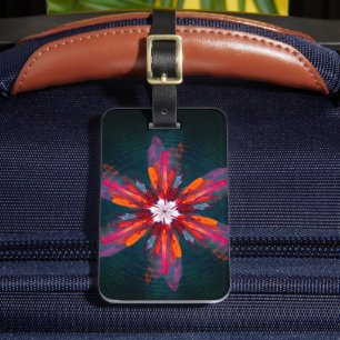 Floral Mandala Flowers Orange Red Blue Abstract Luggage Tag