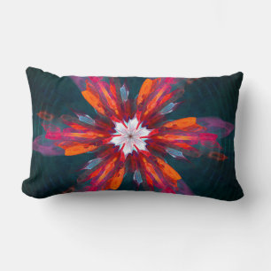 Floral Mandala Flowers Orange Red Blue Abstract Lumbar Cushion