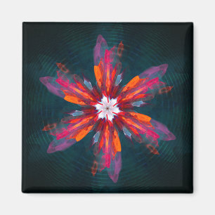Floral Mandala Flowers Orange Red Blue Abstract Magnet
