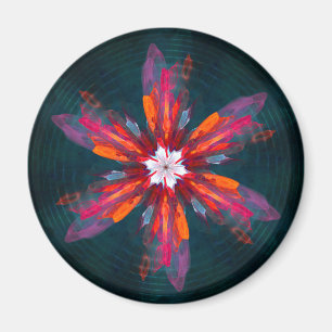 Floral Mandala Flowers Orange Red Blue Abstract Magnet