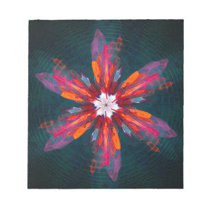 Floral Mandala Flowers Orange Red Blue Abstract Notepad